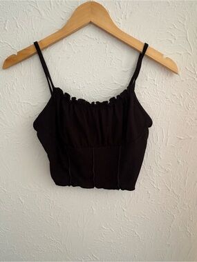 Papaya Black Ruffle-Trim Cropped Camisole